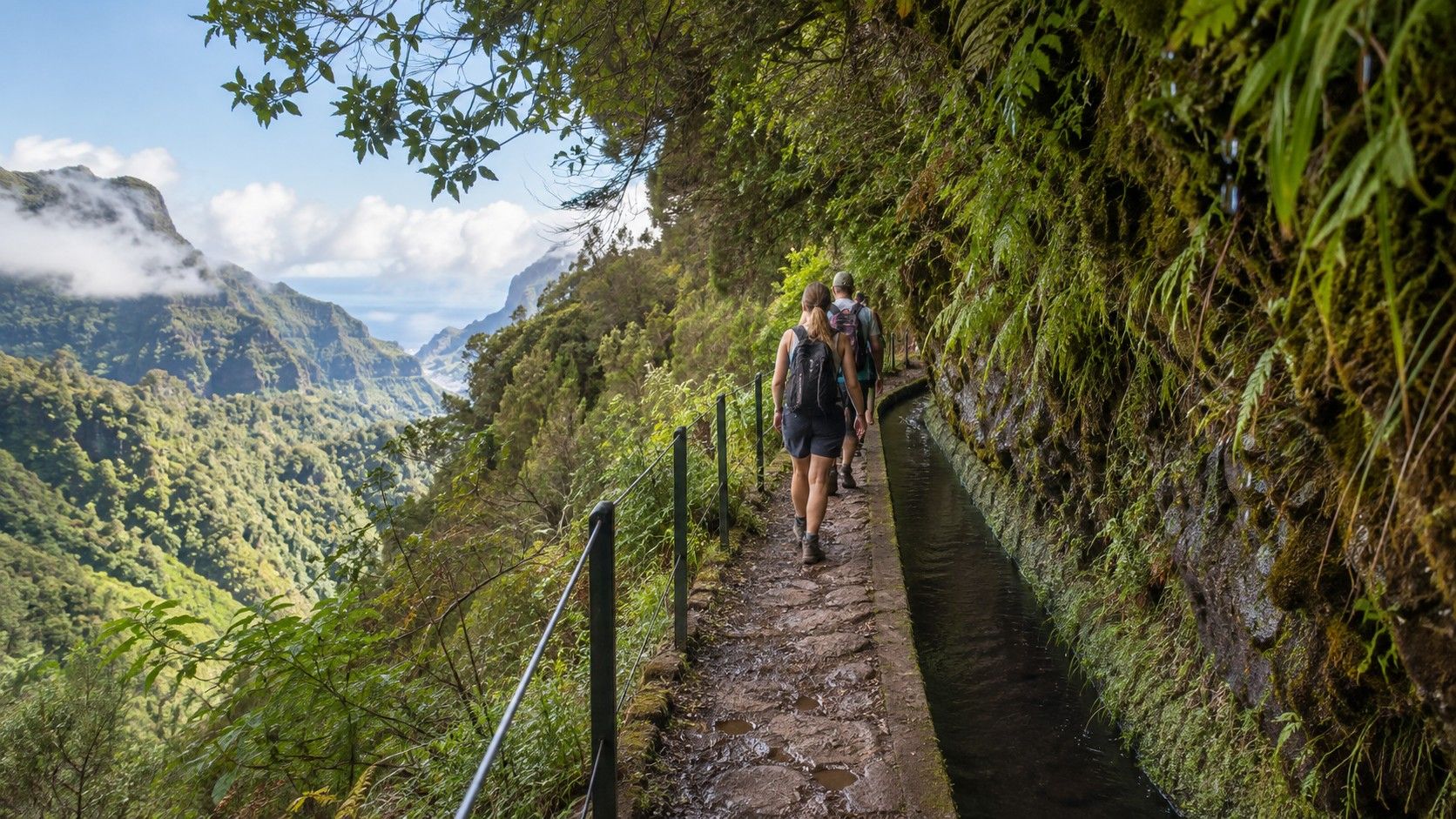 Walker beside a levada in Madeira