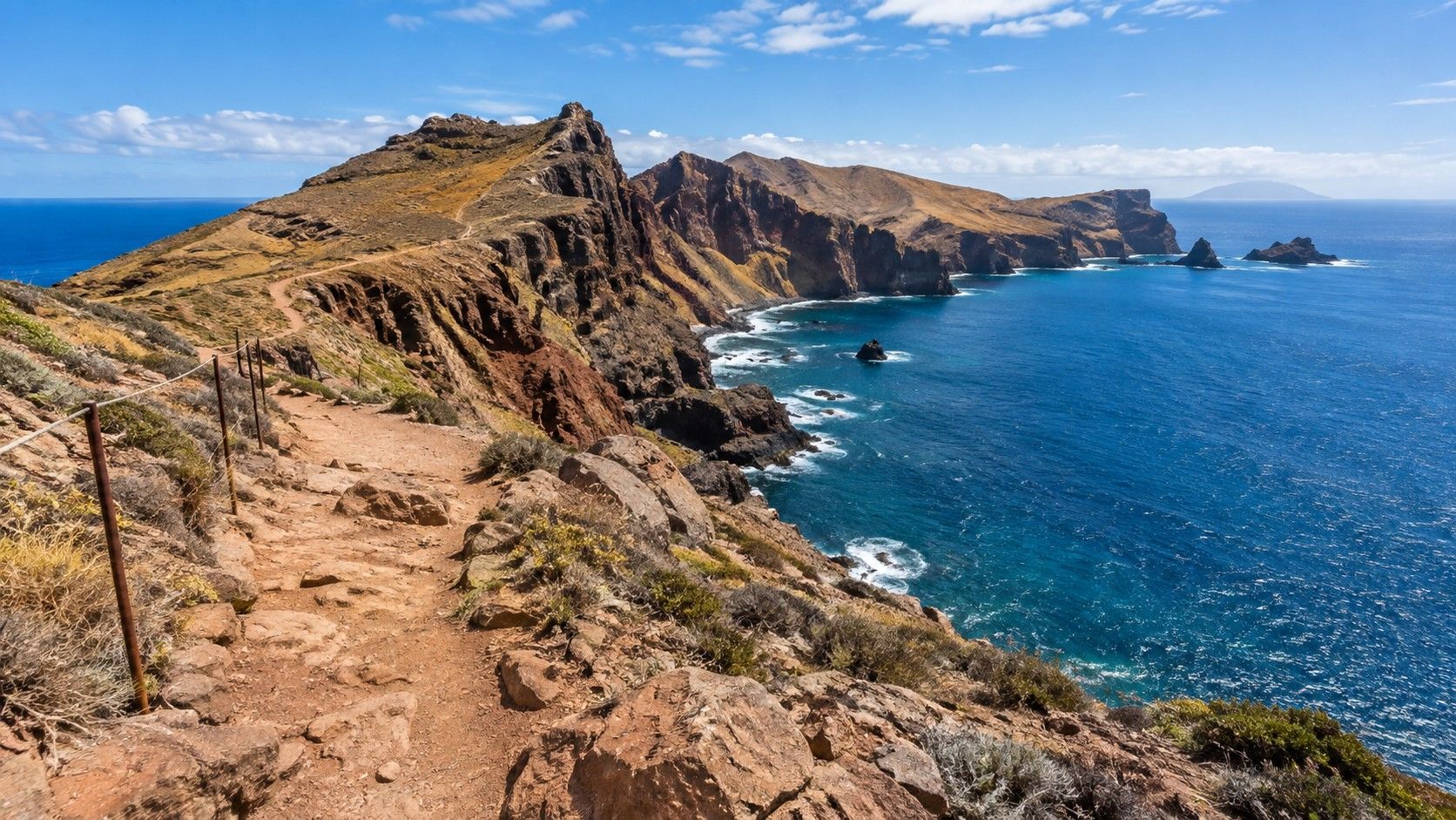 Clifftop path and Atlantic headland at Ponta de São Lourenço, Madeira