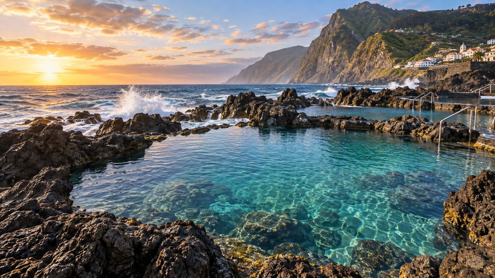 Coastal road and natural pools near Porto Moniz, Madeira
